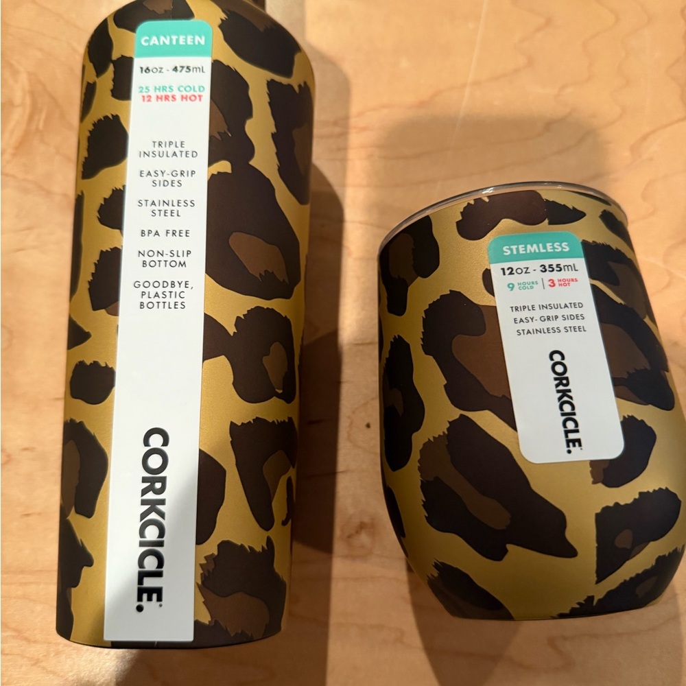 Corkcicle Canteen and Stemless Set with Leopard Design